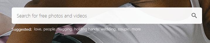 Pexels search bar with stock image suggestions
