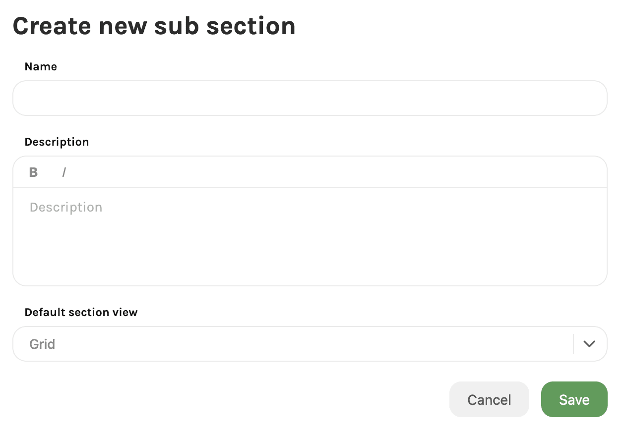 Add sub section modal