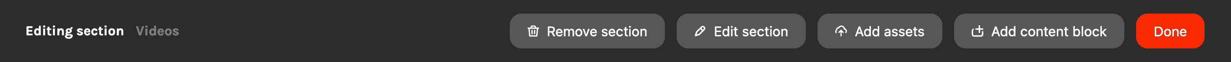 Sub section actions bar