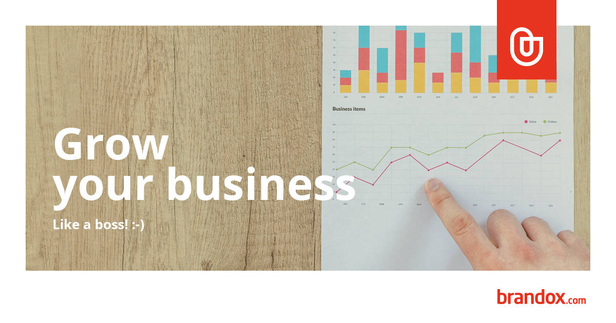 Image of business growth charts with text 'Grow your business like a boss'