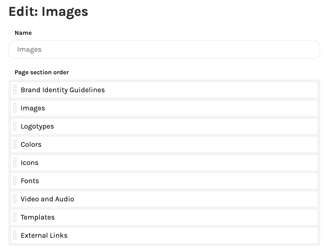 Set page section order in Brandox