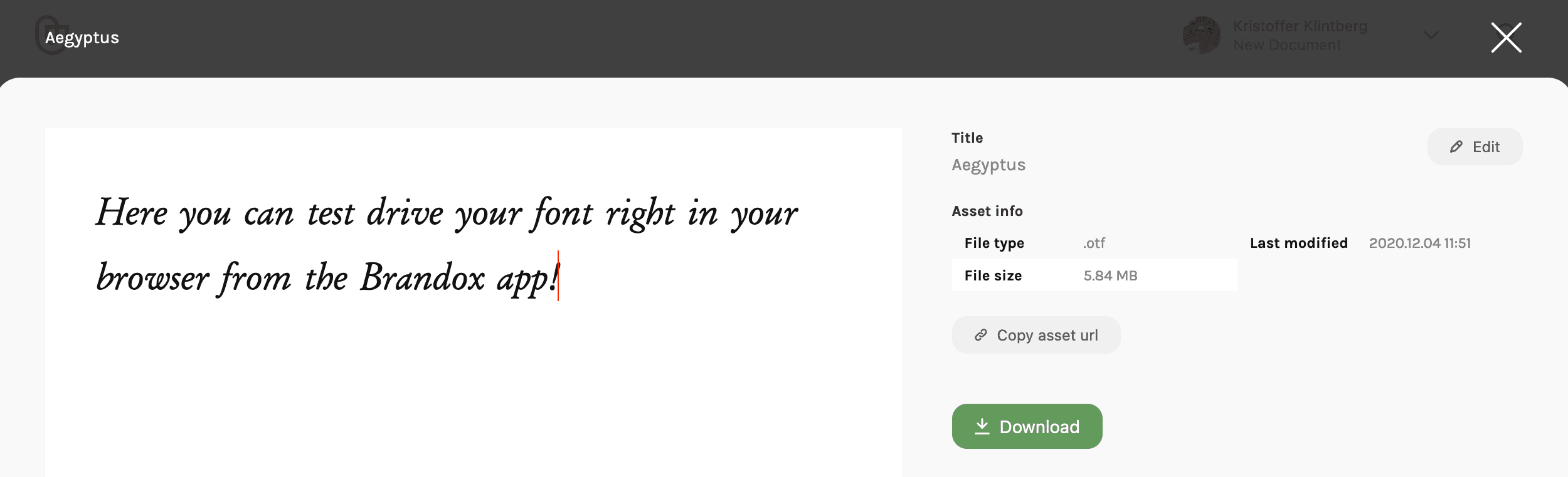 Testing a font from the Brandox app